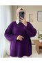 Crew Neck Skirt Corded Fabric Loose Knitwear Sweater -Purple - 3