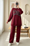 Three-Thread Sweat Suit with Leopard Print Detail on the Front - Burgundy