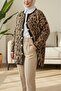 Fleece-Lined Leopard Patterned Soft Knit Cardigan - Mink