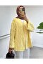 Fringed Single Button Square Patterned Kimono -Yellow - 3