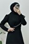 Stone Embroidered Belted Crepe Dress -Black - 6