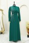 Crepes Dress with Stone-Embellished Shoulders and Belt -Emerald