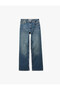 Regular Waist Pocketed Buttoned Straight Leg Cotton Denim Trousers - Straight Fit Jean - 4