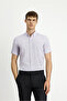 Short Sleeve Regular Fit Patterned Button Collar Cotton Linen Blended Shirt - 5