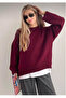 Burgundy Crew Neck Oversized Knitwear Sweater