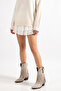 Beige Skin Cream Matte Suede Tasseled Buckle Western Cowboy Boots - 6