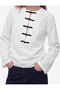 Modal Fabric Crew Neck Long Sleeve Shirt with Napoleon Closure Detail - 3