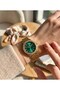 Women's Watch 32 mm Gold Color Green Dial Stone Bezel Stylish Steel Wristwatch - 3