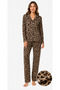 Women's seasonal suede long sleeve dark leopard print pajama set