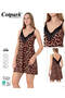 Women's Viscose Fabric Adjustable Rope Strap Leopard Lace Detailed Nightgown 18288