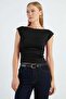 Side Draped Boat Neck Blouse