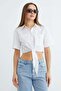 Double Pocket Tie Front Crop Shirt - 2