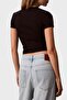 Women's Ss Contour Rib Logo Detailed Ringer T-Shirt - 3