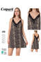 Women's Viscose Fabric Adjustable Rope Strap Leopard Lace Detailed Nightgown 18289