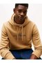 Men's Brand Logo Hooded Organic Cotton Kangaroo Pocket Hoodie, Suitable for Daily Use, Light Brown - 2