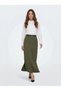 Apsen Women's Khaki Seasonal Closed Slit Detailed Belted Skirt 1580-95 - 6