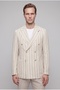 Slim Fit Beige Dobby 100% Linen Double Breasted Fabric Jacket - 7