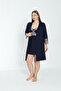 Women's Plus Size Viscose Fabric Lace Detailed Nightgown / Navy Blue - - B 16208 - 2