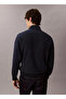 Men's Brand Logo Cotton Blended Half Zipper Stylish Navy Blue Sweatshirt - 3