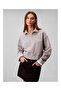 Women's Brand Logo Cotton Blend Half-Zipper Stylish Looking Gray Sweatshirt