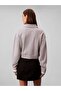 Women's Brand Logo Cotton Blend Half-Zipper Stylish Looking Gray Sweatshirt - 3
