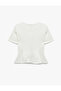 Slim Fit Crew Neck Short Sleeve Peplum Blouse - 6