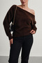 Women's Soft Plush Look Boat Neck Asymmetrical Cut Knitwear Sweater