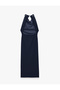 Slim Fit Crepe Scuba Halter Neck Sleeveless Backless Bodycon Long Dress - 6