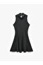 Slim Fit Sleeveless High Neck Flared Mini Dress with Stitching Detail - 5