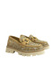 Women's Loafer Shoes / Masculine Style Tweed Fabric / Buckle Detail / Thick Sole / Embroidered Chanel Caramel Color / D25Ya-3770Z - 4