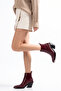 Burgundy Matte Leather Flat Trok Detail Elastic Metal Toe Western Cowboy Short Ankle Boots - 5