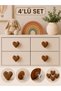 Set of 4 Brown Heart-Formed Handles Children's Room Knitted Patterned Decorative Drawer Handles with Heart Figures