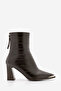 Women's Pointed Toe Back Zipper Thick Heeled Boots Zavoli Brown Croco - 3