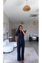 Navy Blue Zipper Detailed Jean Jumpsuit - 2