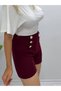 Women's Scuba Crepe Button Detailed Shorts - 7
