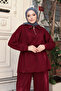 Women's Oversize Cut Zippered Collar Gathered Waist Modal Suit 3222 Claret Red - 3