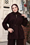 Women's Oversize Cut Zipper Collar Drawstring Waist Modal Suit 3222 Brown - 3