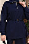Women's Oversize Cut Zippered Collar Waist Stopper Modal Suit 1234 Navy Blue - 2