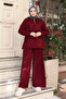 Women's Oversize Cut Zippered Collar Gathered Waist Modal Suit 3222 Claret Red - 5