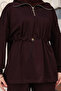 Women's Oversize Cut Zipper Collar Drawstring Waist Modal Suit 3222 Brown - 2