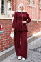 Women's Oversize Cut Waist Pleated Full Zipper Modal Suit 3223 Claret Red