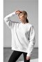 Women's Oversize Wide Fit Crew Neck Plain Basic Sweatshirt White