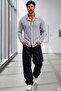 Men's Black and White Striped Waffle Fabric Oversize Casual Shirt - 2