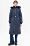 Stand Collar Zipper Detailed Quilted Anorak Coat Dark Navy Blue - 3