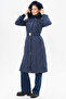 Stand Collar Zipper Detailed Quilted Anorak Coat Dark Navy Blue - 2