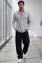 Men's Black-White Striped Waffle Fabric Long Sleeve Shirt - 3