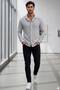 Men's Black-White Striped Waffle Fabric Long Sleeve Shirt - 4