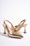 Women's Pointed Toe Thin Heeled Metallic Gold Ankle Strap Shoes - 7