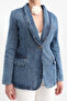 Women's Long-Sleeve Single-Button Denim Jacket Blue - 7