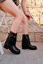 Women's Black Leather Boots with Buckle Detail - 3